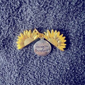 Gold Necklace pendant | Sunflower opens to you are my sunshine